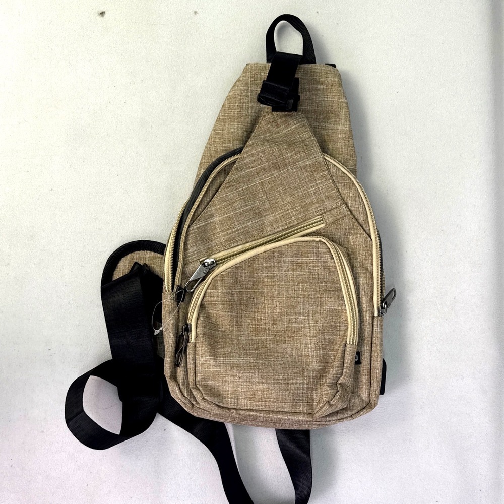 NuPouch Tan Heathered Sling Backpack Crossbody Bag with USB Charging Port
